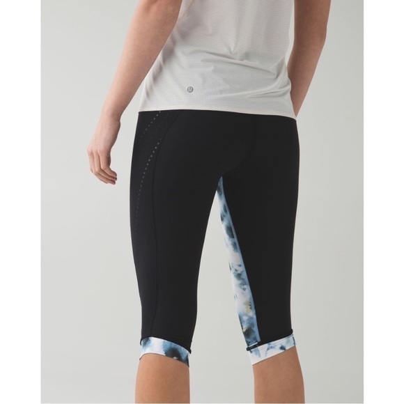 Lululemon Stop At Nothing Crop Luxtreme Leggings Black / Aquamarine Multi Size 2 - Picture 4 of 14